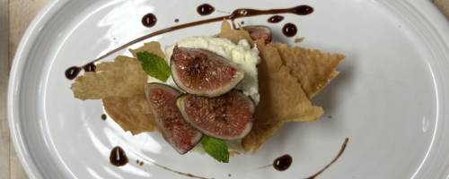 Roasted figs, white chocolate  yogurt mousse, phyllo