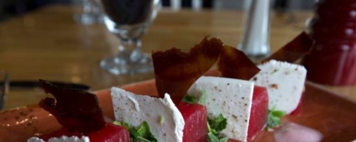 Compressed Watermelon Salad Pickled onion, goat feta, roaste