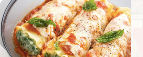 Italian menu, spinach cannelloni