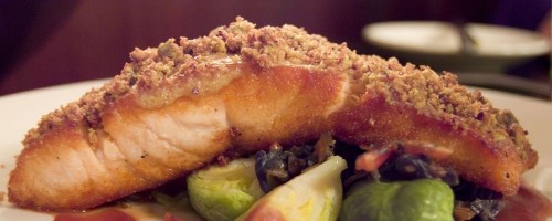 Pistachio crusted salmon, herbed citrus risotto