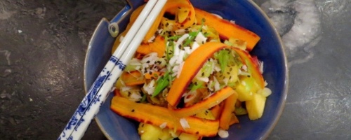 Vegetable stir-fry on rice
