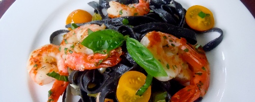Black Pasta with Shrimp and Fennel Bisque; Herbed Ricotta