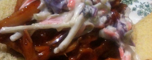BBQ pulled pork sandwich with homemade coleslaw