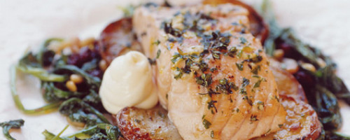 Lemon Herb Salmon w/ roasted Potatoes/ Sauteed greens