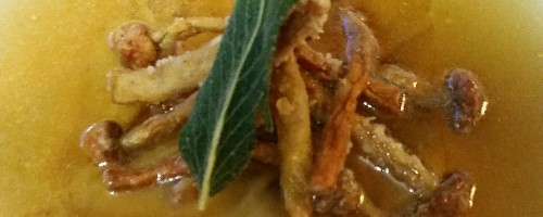 duck consomme with squash ravioli
