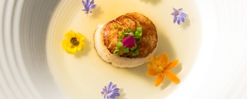 Seared scallops with dashi