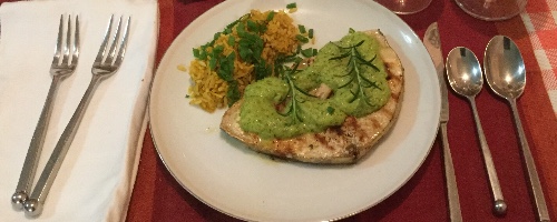 Grilled fish with cilentro mango sauce