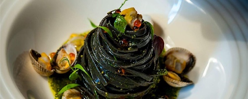 Seafood squid ink pasta