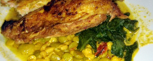 Creole Baked Chicken w / Spinach & Sucatash