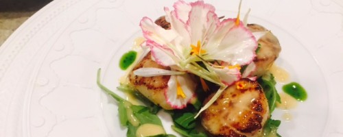 Seared Scallops with Citrus Crema and Flower Salad