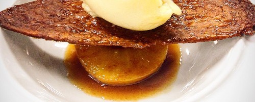 Arlette croustillant, pomme rôtie et sorbet compote de pomme