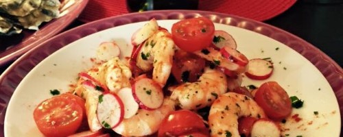 Crevettes aux radis,tomates cerise