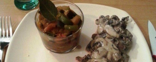 Solilès sauce aux champignons, ratatouille provençale.