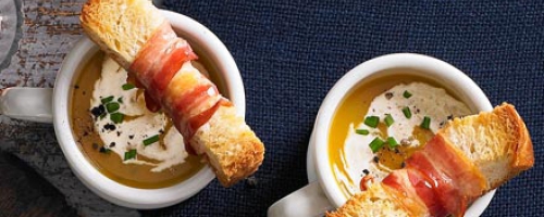 Creamy Butter-nut Squash soup &bacon soldiers