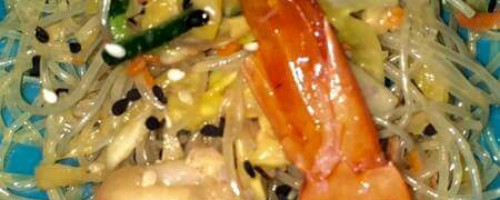 Asian Ginger/Orange Shrimp with Tahini glass noodle salad