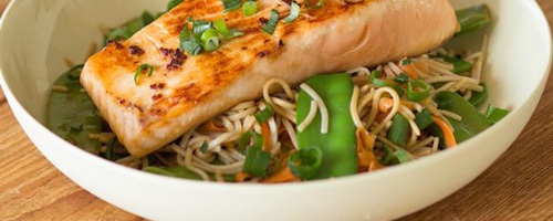 Salmon with soba noodles