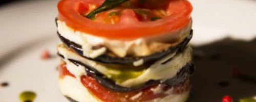 mille feuille de chèvre et aubergines grillé, crème de figue