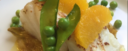 Dos de skrei roti, fondue d'endives a l'orange, et cardamome