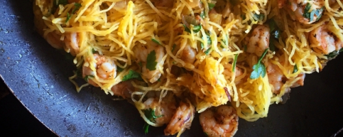 Garlic herb and lemon shrimp tossed with spaghetti squash