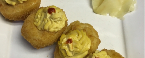 Sushi style devilish eggs