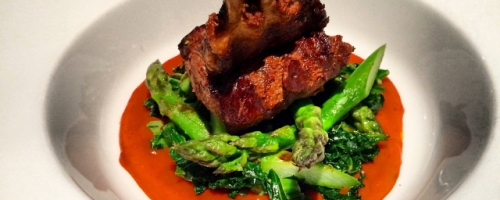 Lamb in cheese tomato/peppers fondue