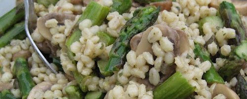Warm barley, mushroom and asparagus  salad