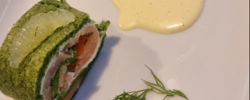 Spinach and smoked salmon roll.