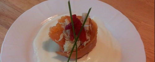 Smoked Salmon Rose with Crab Meat on Creme Fraiche