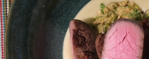 Pork tenderloin, brussels sprout slaw, apple purée
