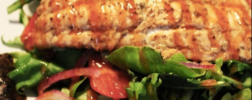 Grilled Salmon & Portobello spring mix salad