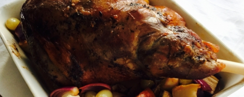 Slow cooked Spring Lamb leg with little veggies and fruits