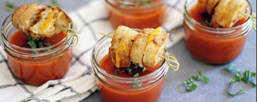 Tomato Soup With Mini Grilled Cheese Skewers