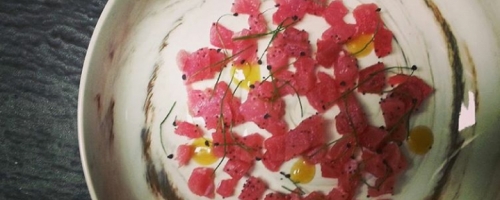 tuna tartare, mustard gele