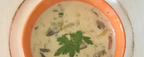 Cream of wild mushroom and leeks