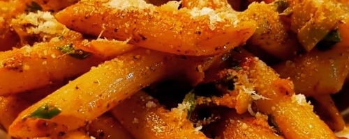 Italian penne prawn pasta