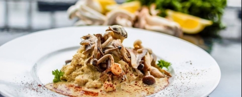 Cauliflower risotto. Wild mushroom. Truffle oil