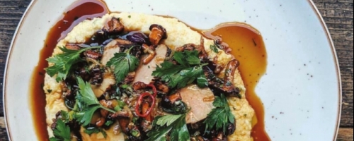Pork and Smoked Cheddar Grits