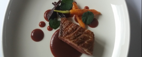 Duck breast, beetrout pure, roasted baby carrots