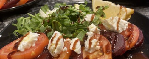 Beat and tomato caprese salad
