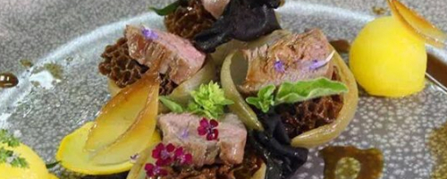 Lamb loin with morells and braised onion