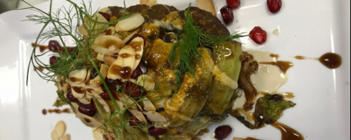 Roasted cauliflower w/tahini,  date honey & pomegra
