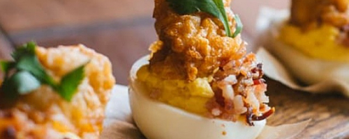 Deviled Eggs w/ Fried Oysters