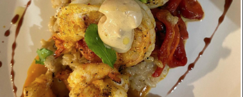 Camarones con risotto parmesan