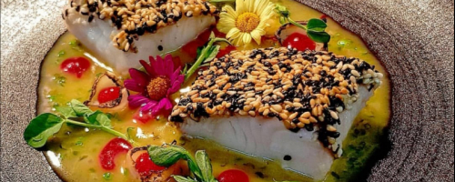 Black cod in sesame crust