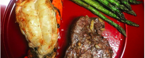 Filet Mignon, Lobster Tail, and Asparagus