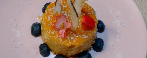 Flan de coco con frutos exóticos