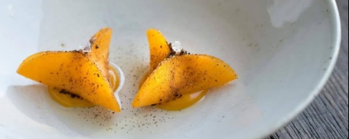 Prawn tartar with pickled squash and salted egg yolks