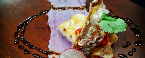 Pan fried fillet red sniper fish with Mash taro root crispy