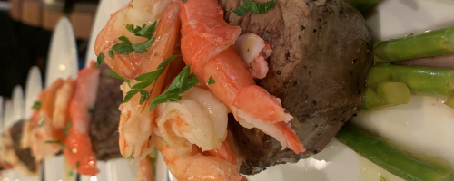 New York Steak Oscar with crab and shrimp