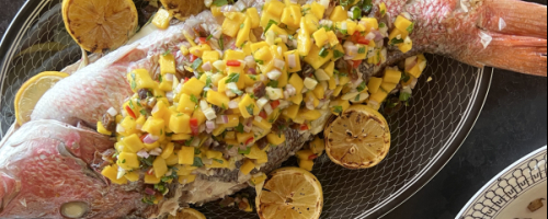 Whole Roasted Thai Snapper, Mango Salsa